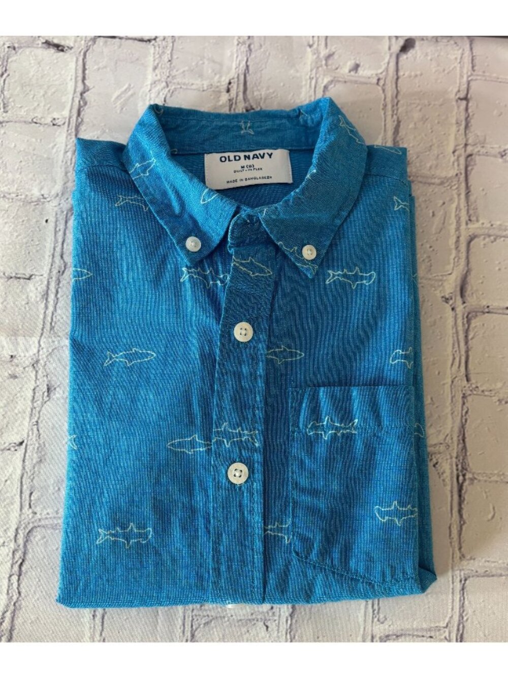 Old Navy Button up Shirt, Shark Print - Boy's SIZE M (8)